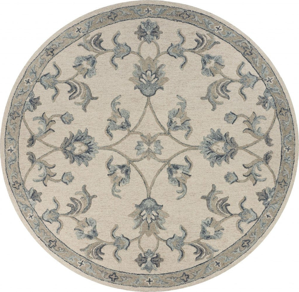 5' Light Blue Round Wool Hand Tufted Area Rug - Homeroots