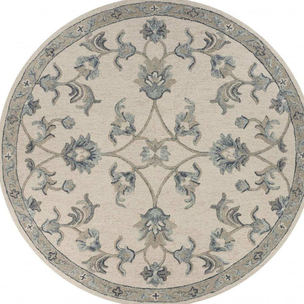 5' Light Blue Round Wool Hand Tufted Area Rug - Homeroots - Flyclothing LLC