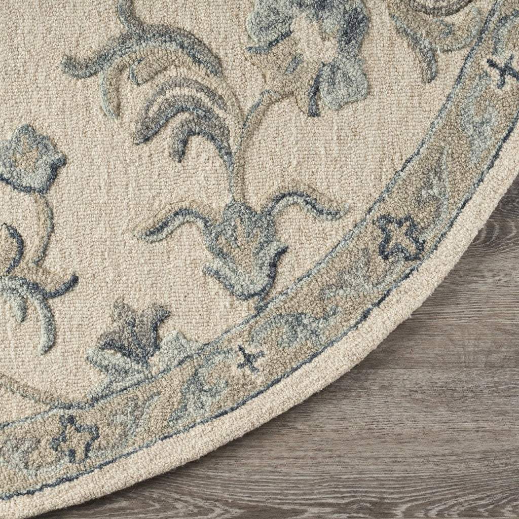 7' Light Blue Round Wool Hand Tufted Area Rug - Homeroots - Flyclothing LLC