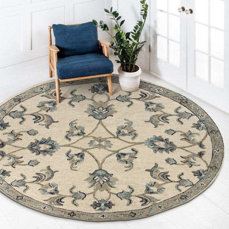 7' Light Blue Round Wool Hand Tufted Area Rug - Homeroots - Flyclothing LLC