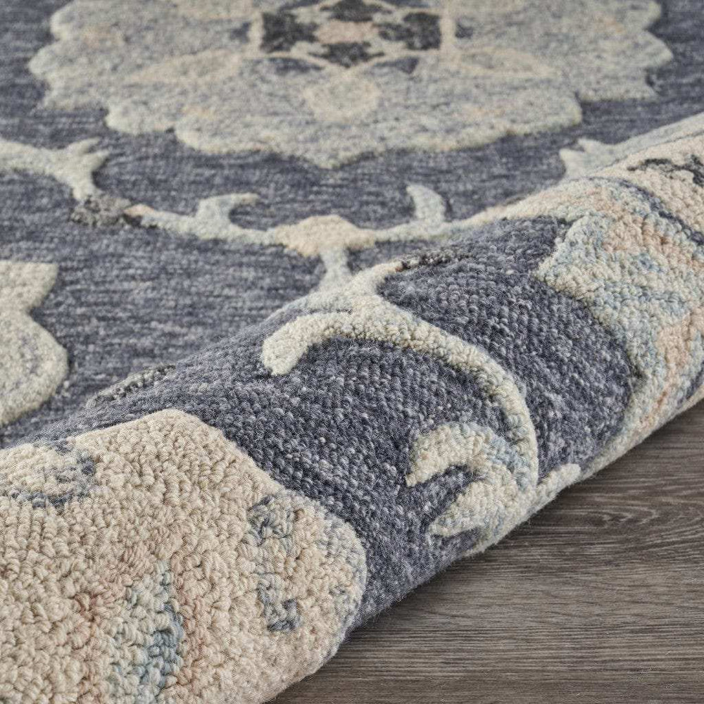 5' Blue And Gray Round Wool Hand Tufted Area Rug - Homeroots - Flyclothing LLC