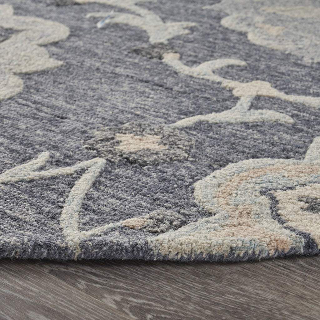 5' Blue And Gray Round Wool Hand Tufted Area Rug - Homeroots - Flyclothing LLC