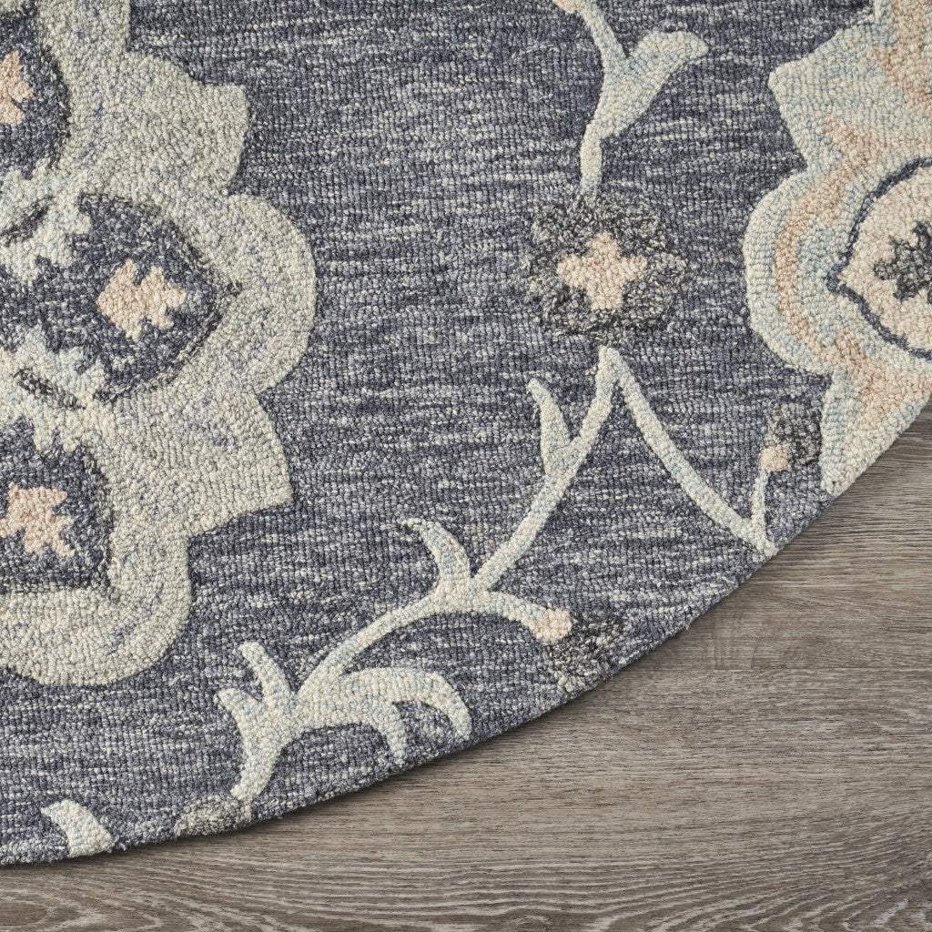 5' Blue And Gray Round Wool Hand Tufted Area Rug - Homeroots - Flyclothing LLC