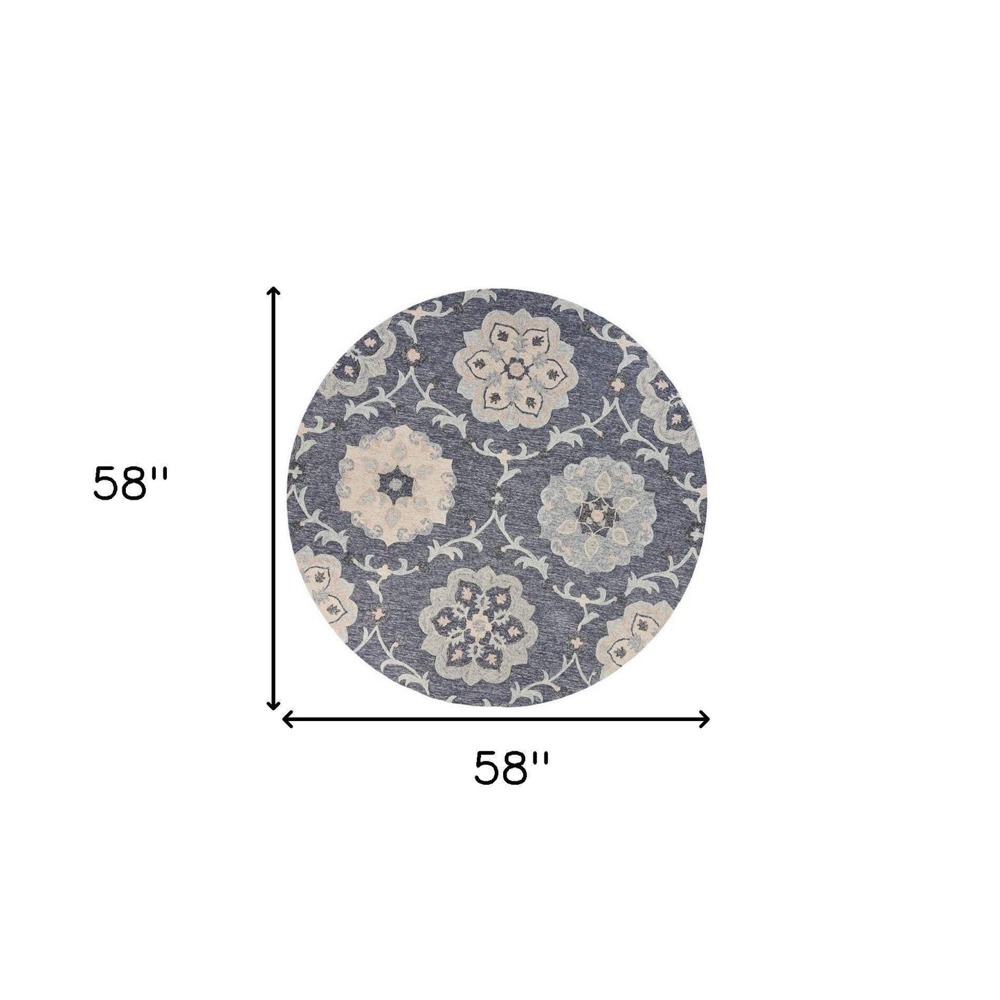 5' Blue And Gray Round Wool Hand Tufted Area Rug - Homeroots - Flyclothing LLC