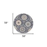 5' Blue And Gray Round Wool Hand Tufted Area Rug - Homeroots - Flyclothing LLC