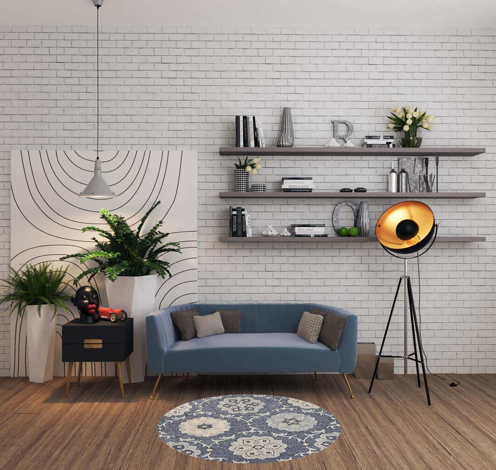 5' Blue And Gray Round Wool Hand Tufted Area Rug - Homeroots - Flyclothing LLC