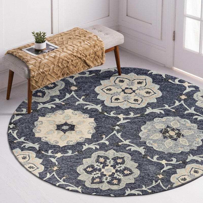 7' Blue And Gray Round Wool Hand Tufted Area Rug - Homeroots - Flyclothing LLC