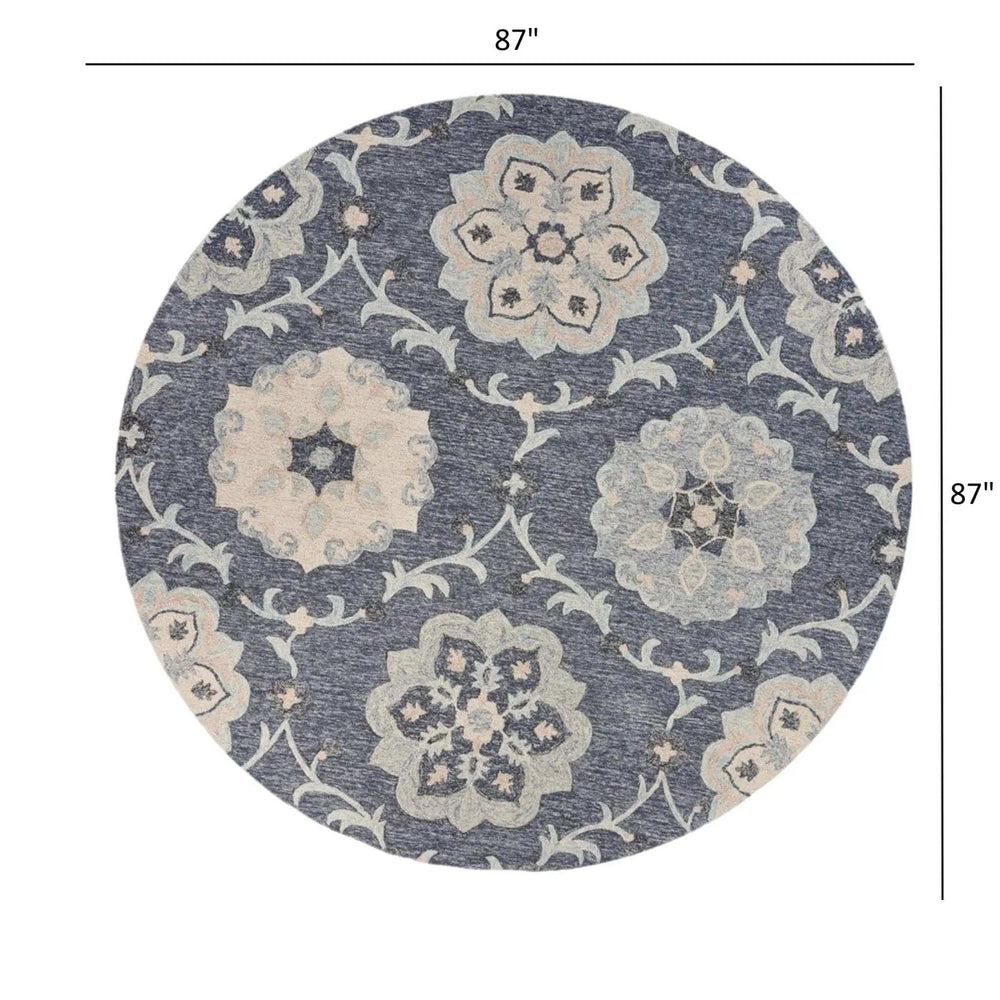 7' Blue And Gray Round Wool Hand Tufted Area Rug - Homeroots - Flyclothing LLC