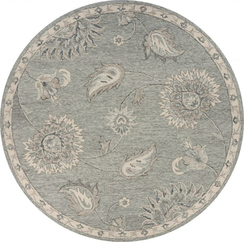 5' Gray Round Wool Hand Tufted Area Rug - Homeroots