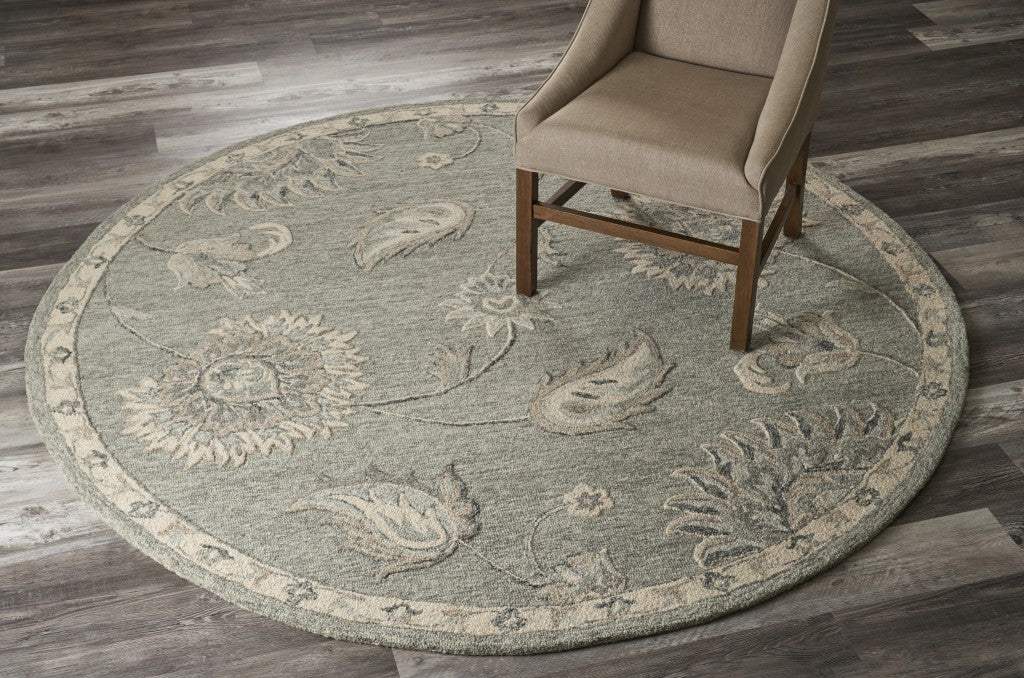 5' Gray Round Wool Hand Tufted Area Rug - Homeroots - Flyclothing LLC