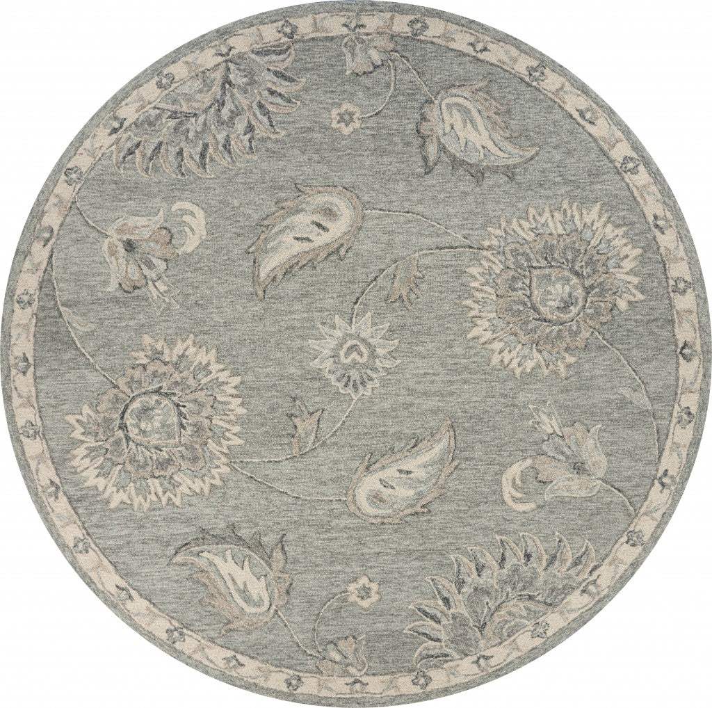 7' Gray Round Wool Hand Tufted Area Rug - Homeroots - Flyclothing LLC