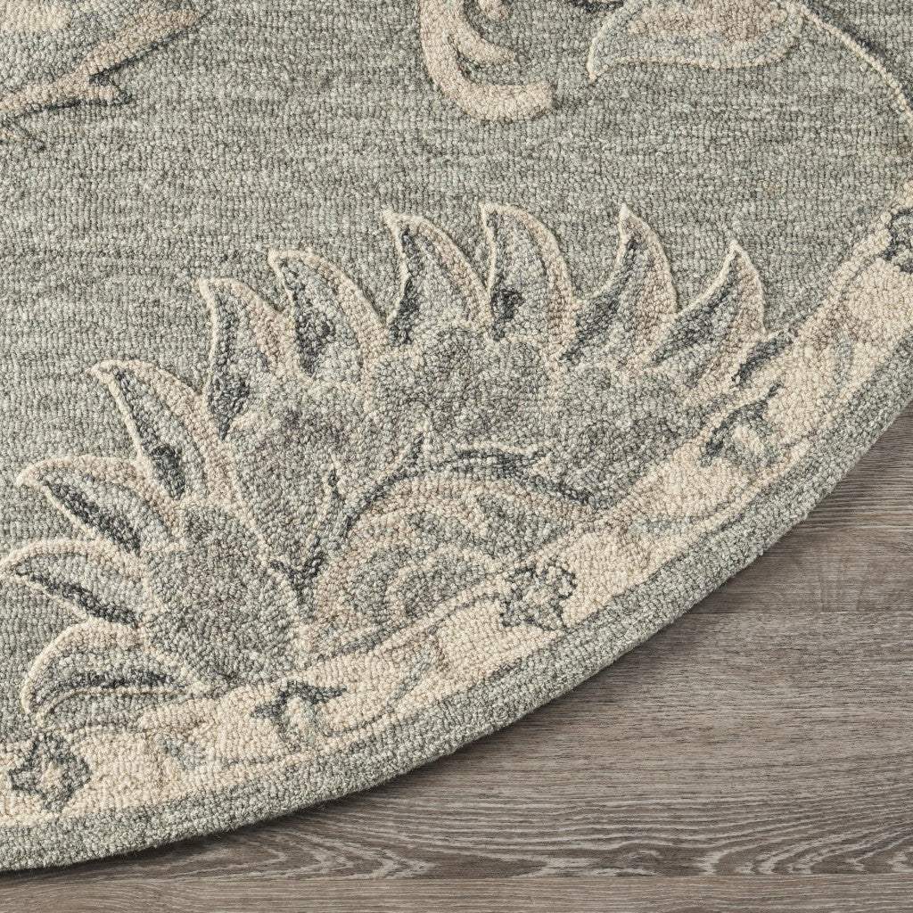7' Gray Round Wool Hand Tufted Area Rug - Homeroots - Flyclothing LLC