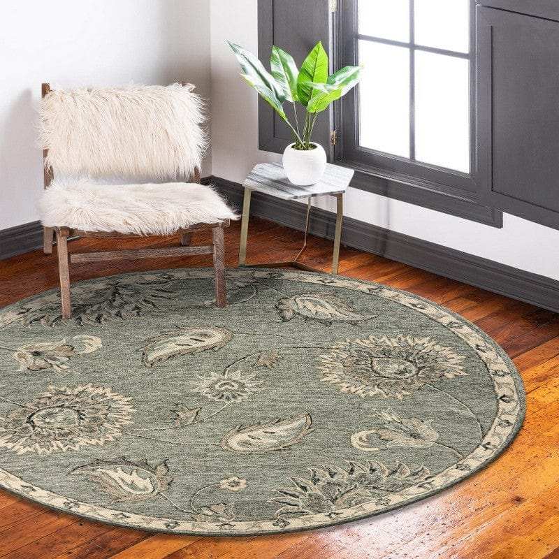 7' Gray Round Wool Hand Tufted Area Rug - Homeroots - Flyclothing LLC