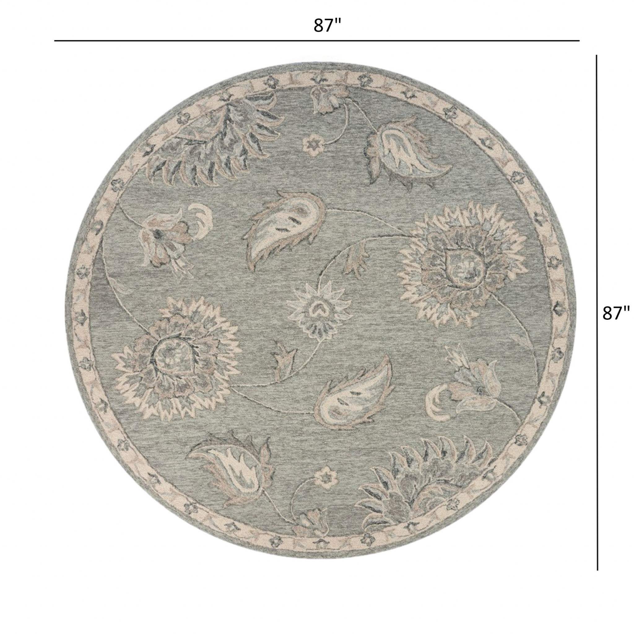 7' Gray Round Wool Hand Tufted Area Rug - Homeroots - Flyclothing LLC