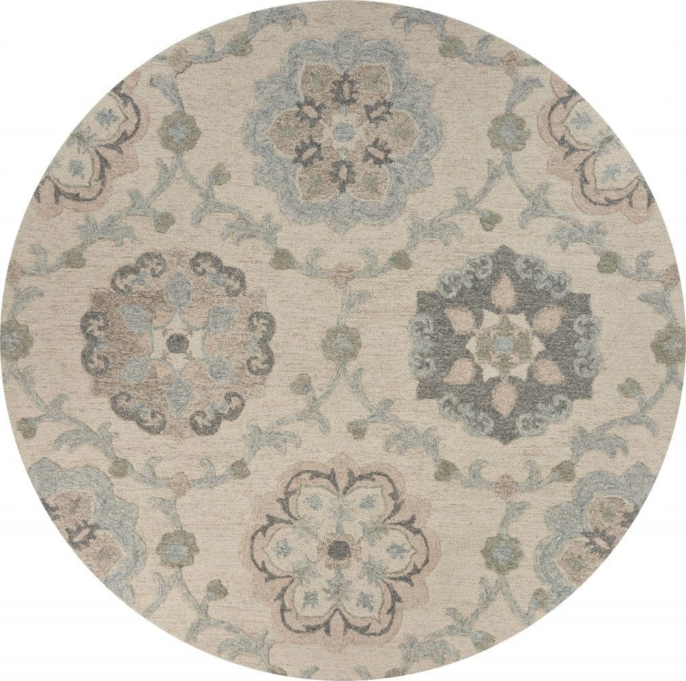 5' Blue And Ivory Round Wool Hand Tufted Area Rug - Homeroots