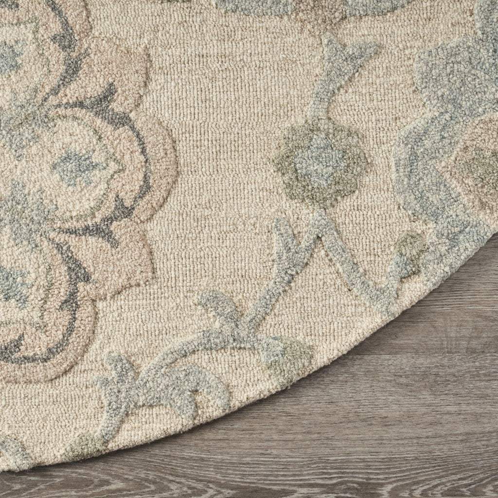 5' Blue And Ivory Round Wool Hand Tufted Area Rug - Homeroots - Flyclothing LLC