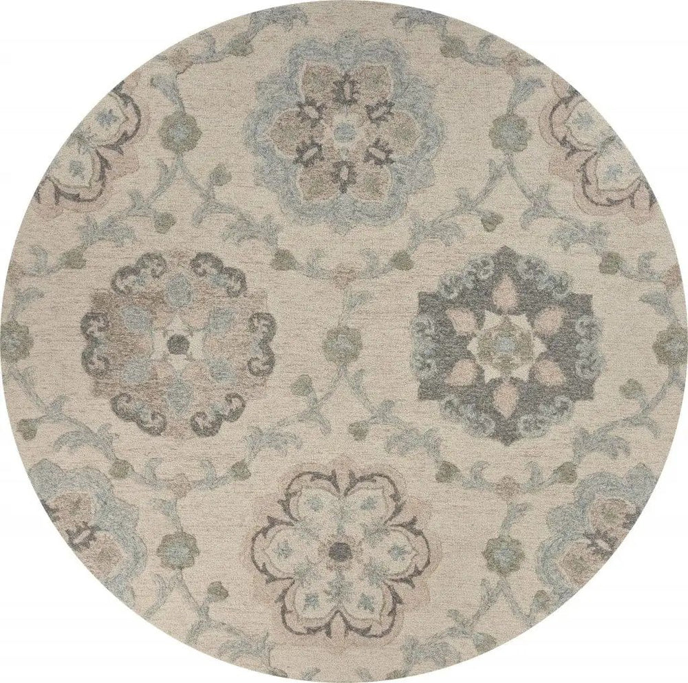 7' Blue And Ivory Round Wool Hand Tufted Area Rug - Homeroots