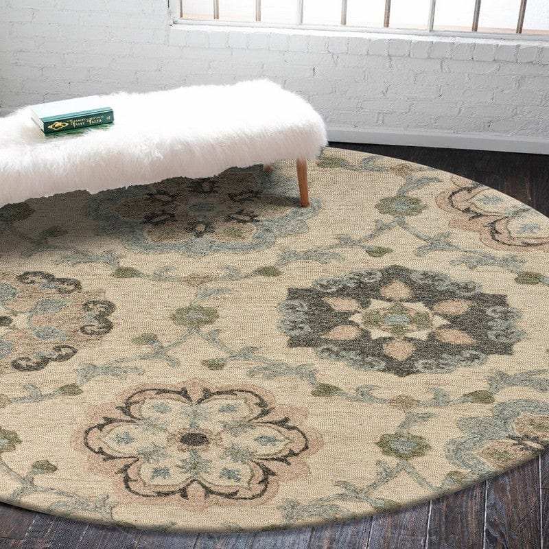7' Blue And Ivory Round Wool Hand Tufted Area Rug - Homeroots - Flyclothing LLC