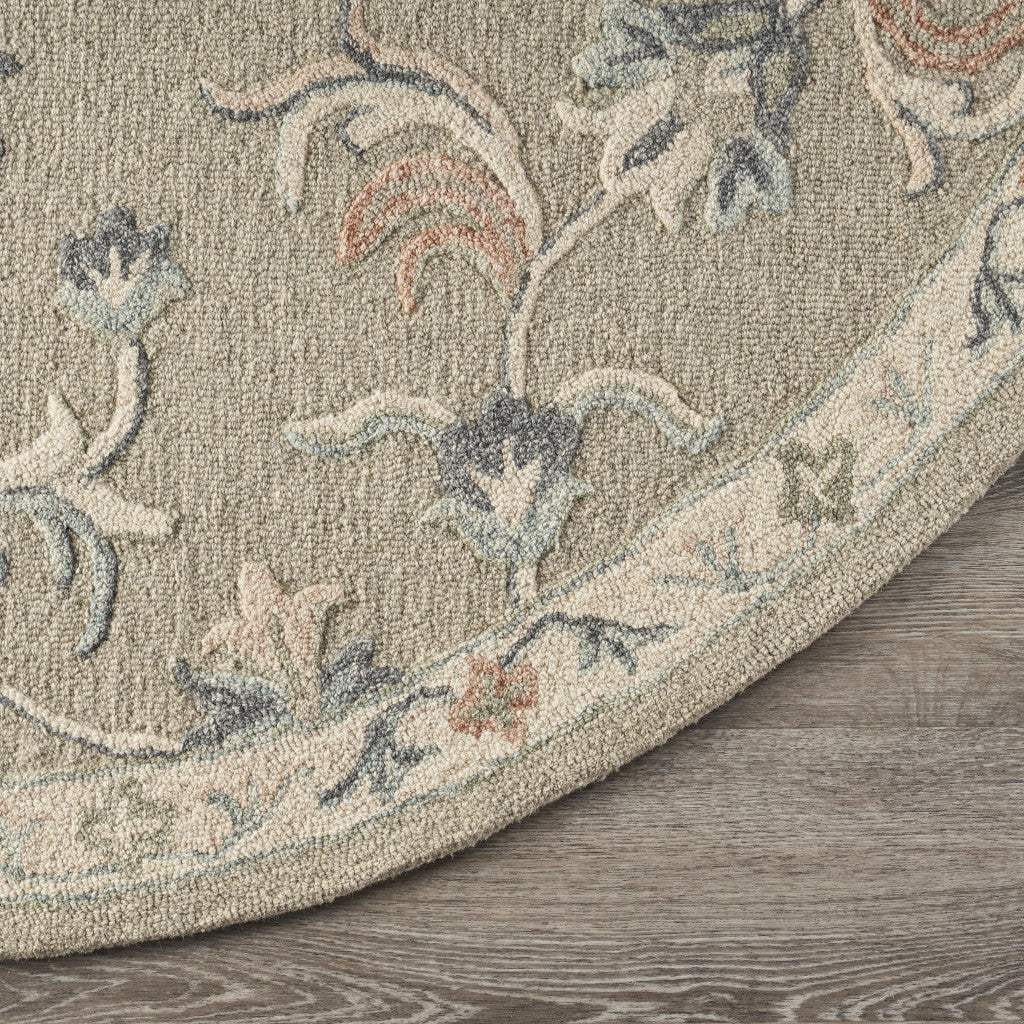 5' Gray Round Wool Hand Tufted Area Rug - Homeroots - Flyclothing LLC