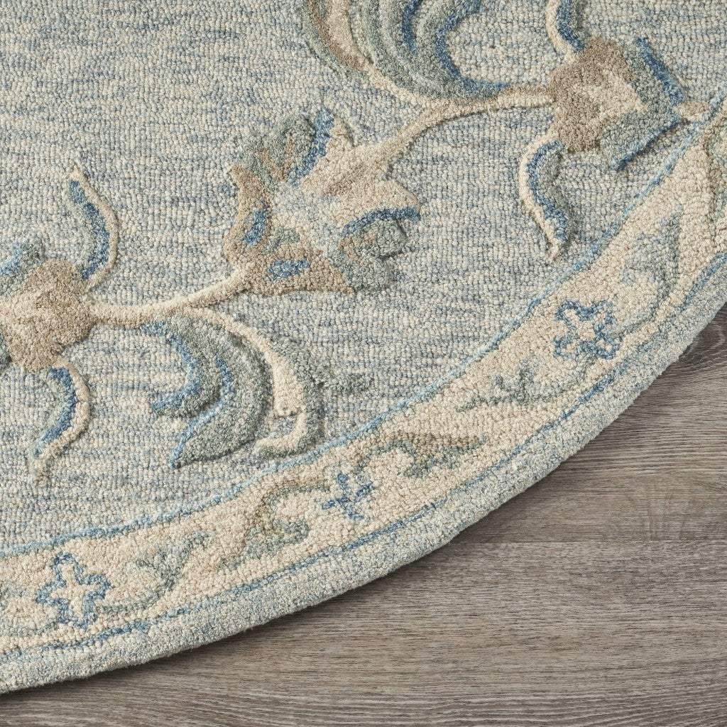 5' Blue And Ivory Round Wool Hand Tufted Area Rug - Homeroots - Flyclothing LLC