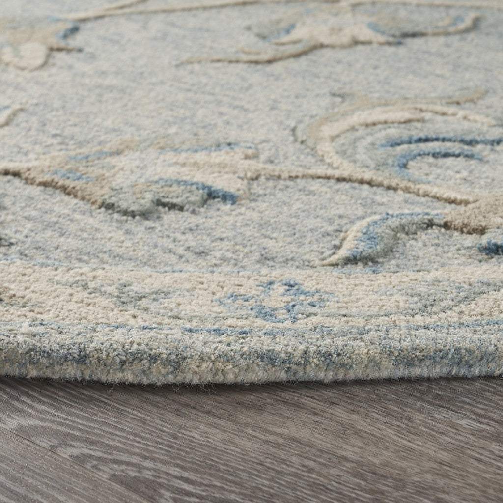 5' Blue And Ivory Round Wool Hand Tufted Area Rug - Homeroots - Flyclothing LLC