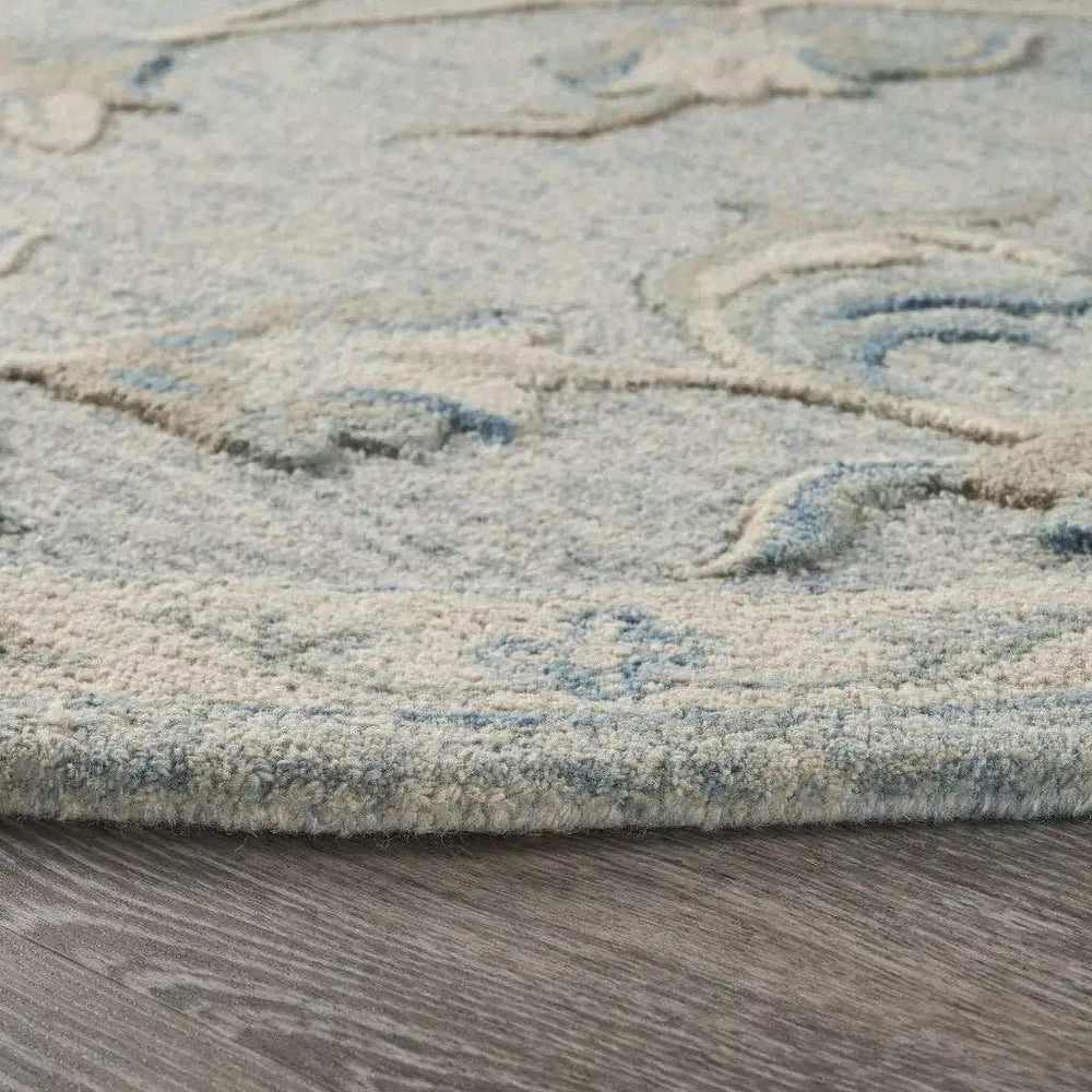 5' Blue And Ivory Round Wool Hand Tufted Area Rug - Homeroots - Flyclothing LLC