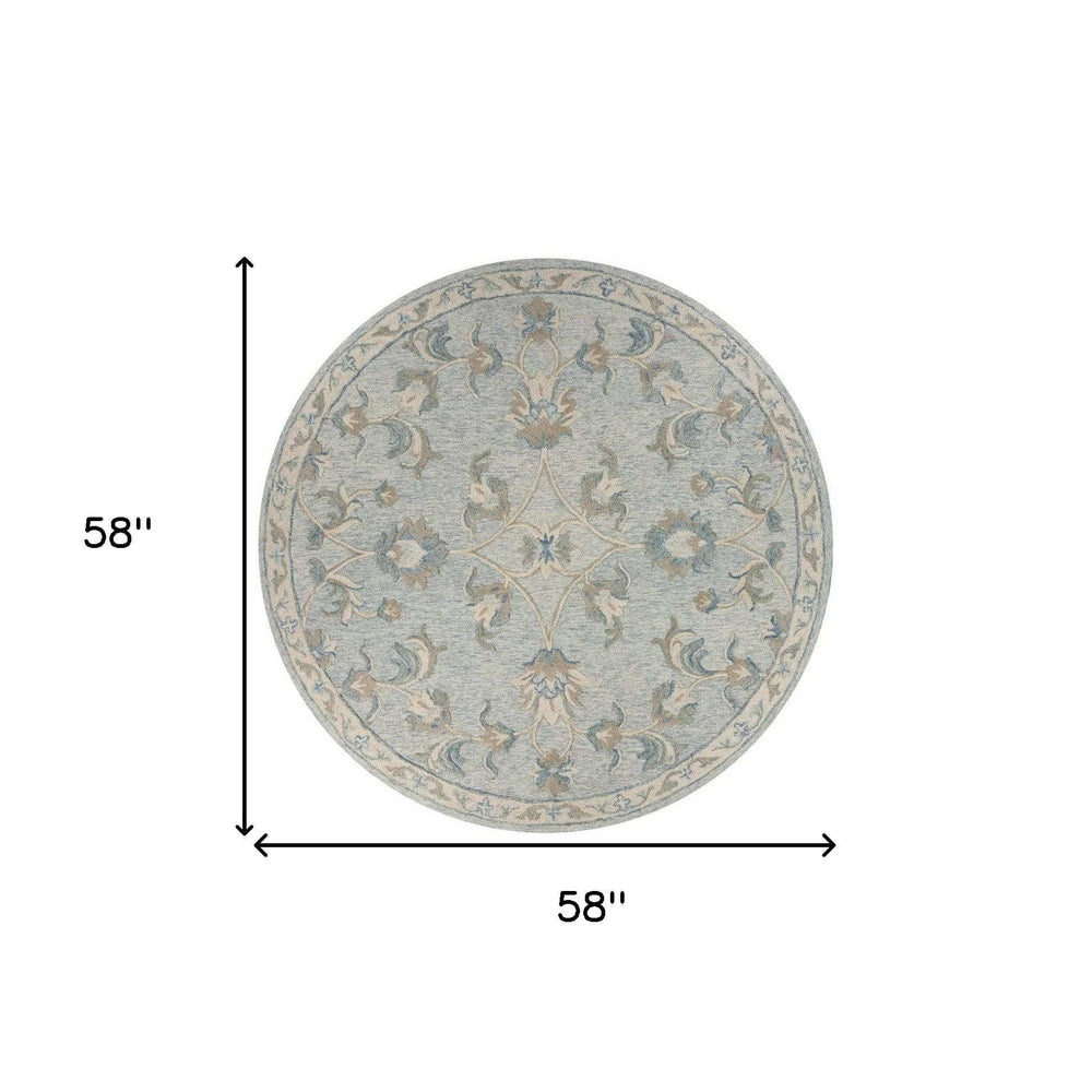 5' Blue And Ivory Round Wool Hand Tufted Area Rug - Homeroots - Flyclothing LLC
