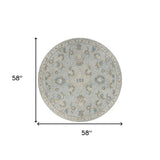 5' Blue And Ivory Round Wool Hand Tufted Area Rug - Homeroots