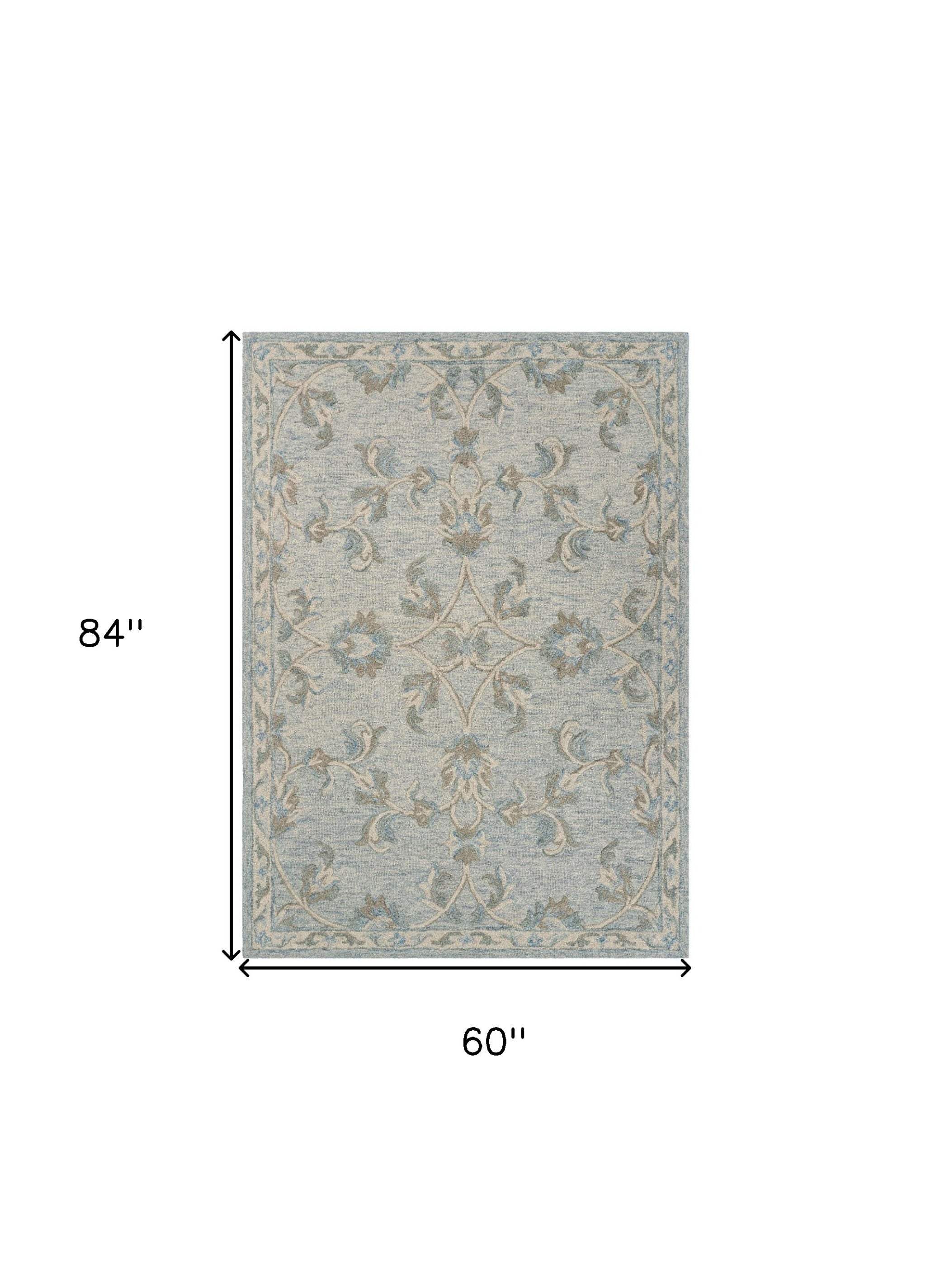 5' X 7' Blue And Ivory Wool Hand Tufted Area Rug - Homeroots - Flyclothing LLC