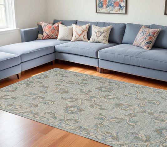 7' X 9' Blue And Ivory Wool Hand Tufted Area Rug - Homeroots - Flyclothing LLC