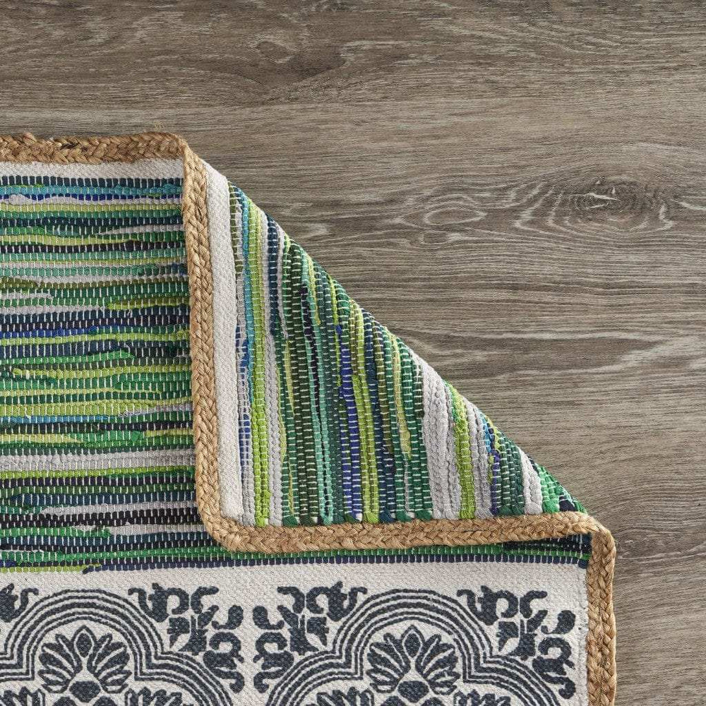 5' X 7' Blue and Green Chindi Area Rug - Homeroots - Flyclothing LLC