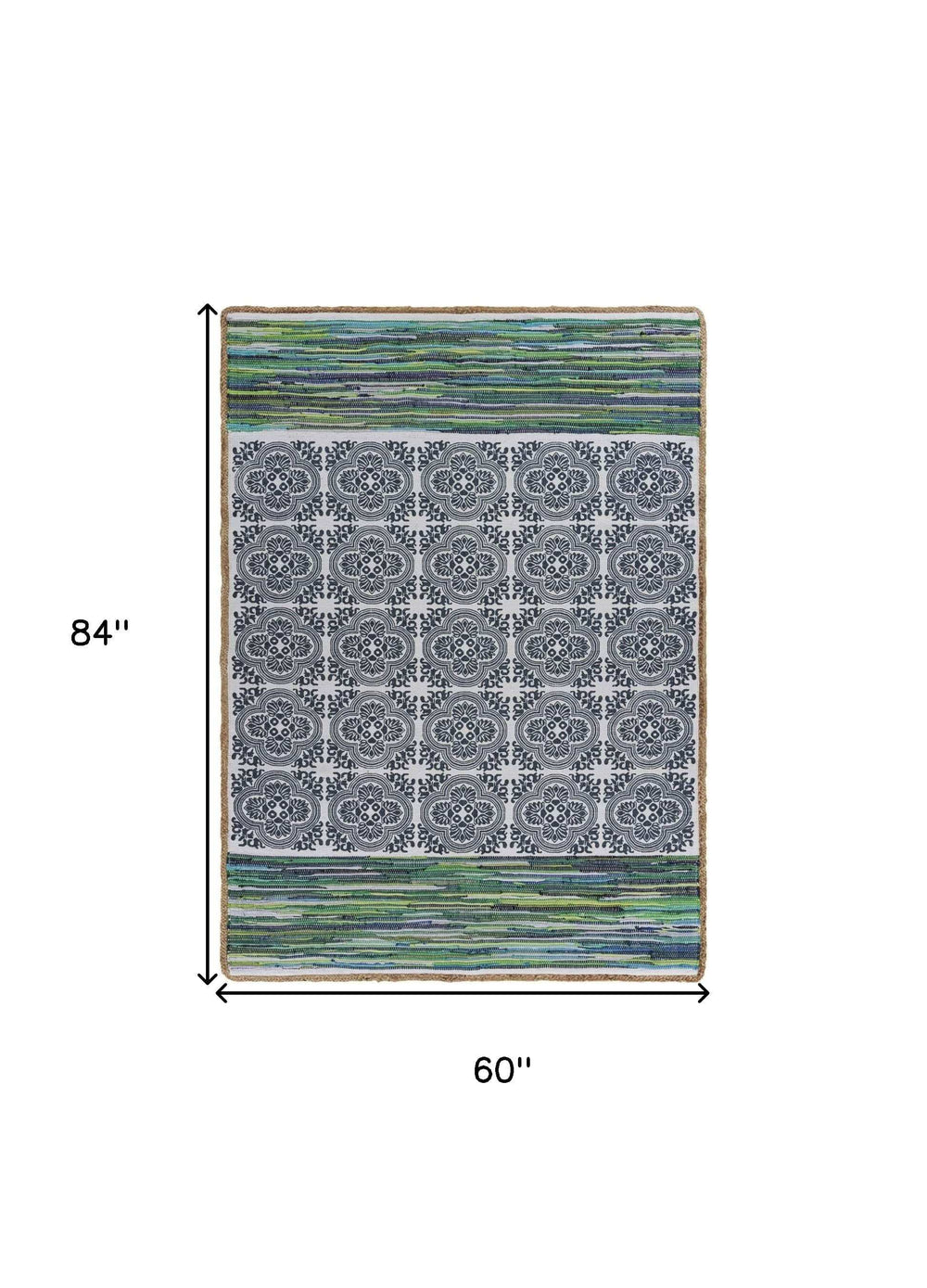 5' X 7' Blue and Green Chindi Area Rug - Homeroots - Flyclothing LLC