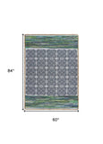 5' X 7' Blue and Green Chindi Area Rug - Homeroots - Flyclothing LLC