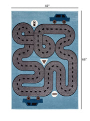 4' X 6' Blue Imaginative Racetrack Area Rug - Homeroots