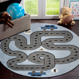 5' Round Blue Imaginative Racetrack Area Rug - Homeroots - Flyclothing LLC