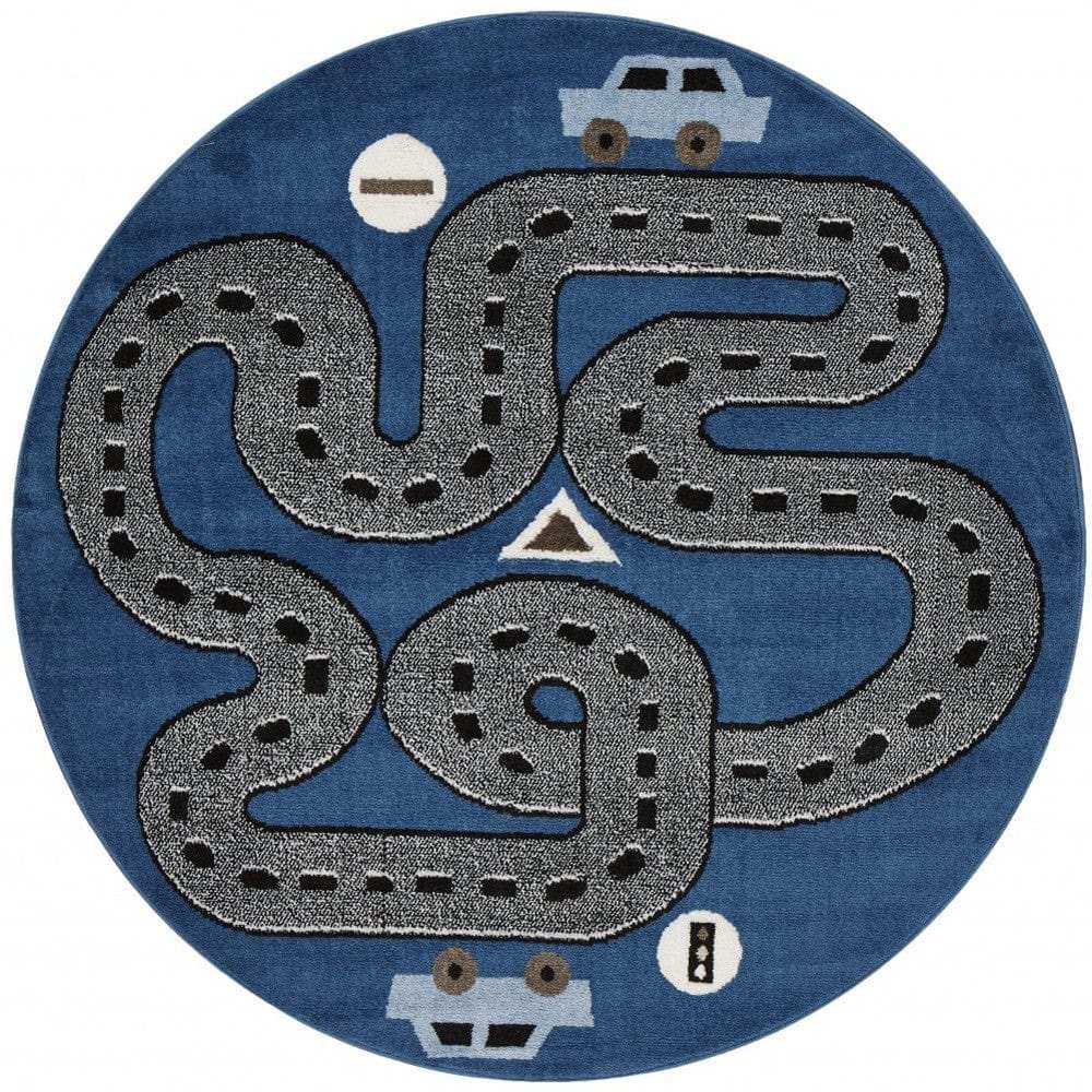 5' Round Navy Imaginative Racetrack Area Rug - Homeroots - Flyclothing LLC