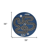 5' Round Navy Imaginative Racetrack Area Rug - Homeroots - Flyclothing LLC