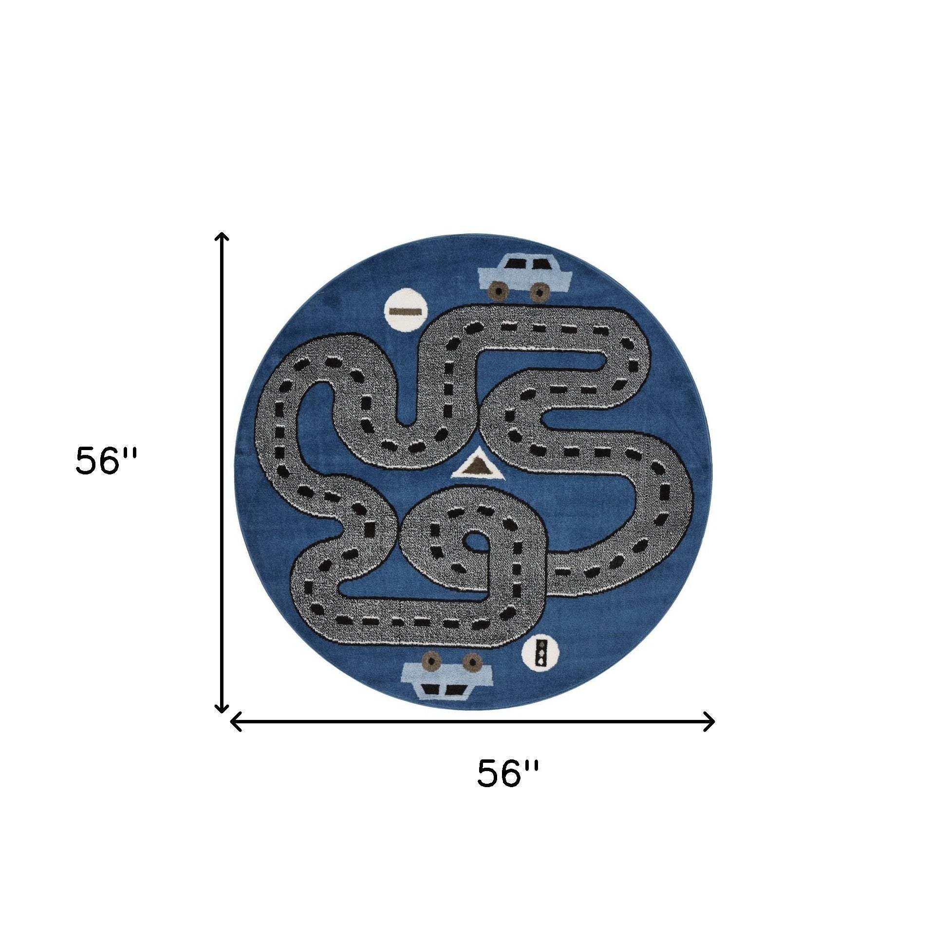 5' Round Navy Imaginative Racetrack Area Rug - Homeroots - Flyclothing LLC