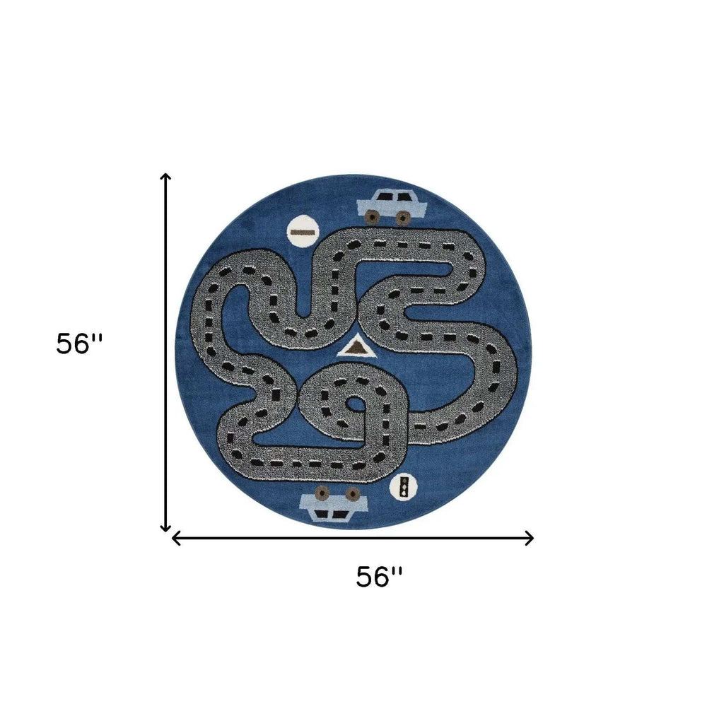 5' Round Navy Imaginative Racetrack Area Rug - Homeroots - Flyclothing LLC