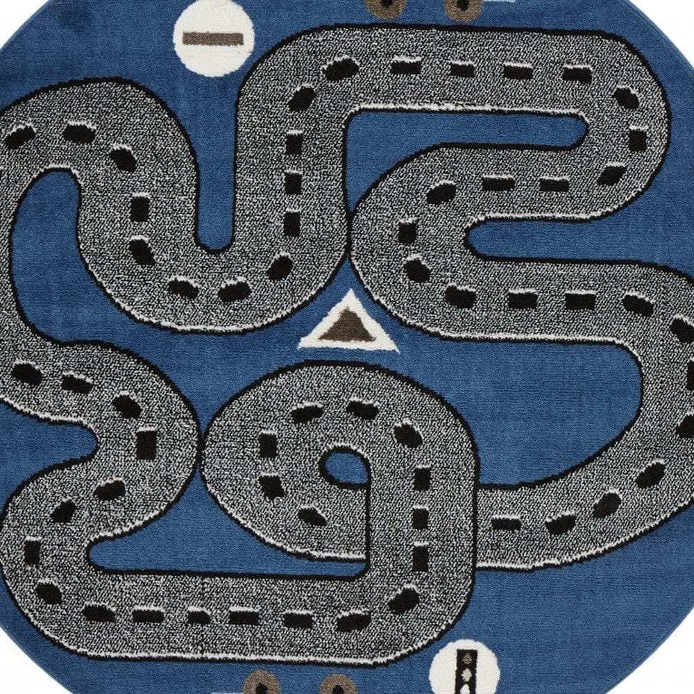 5' Round Navy Imaginative Racetrack Area Rug - Homeroots - Flyclothing LLC