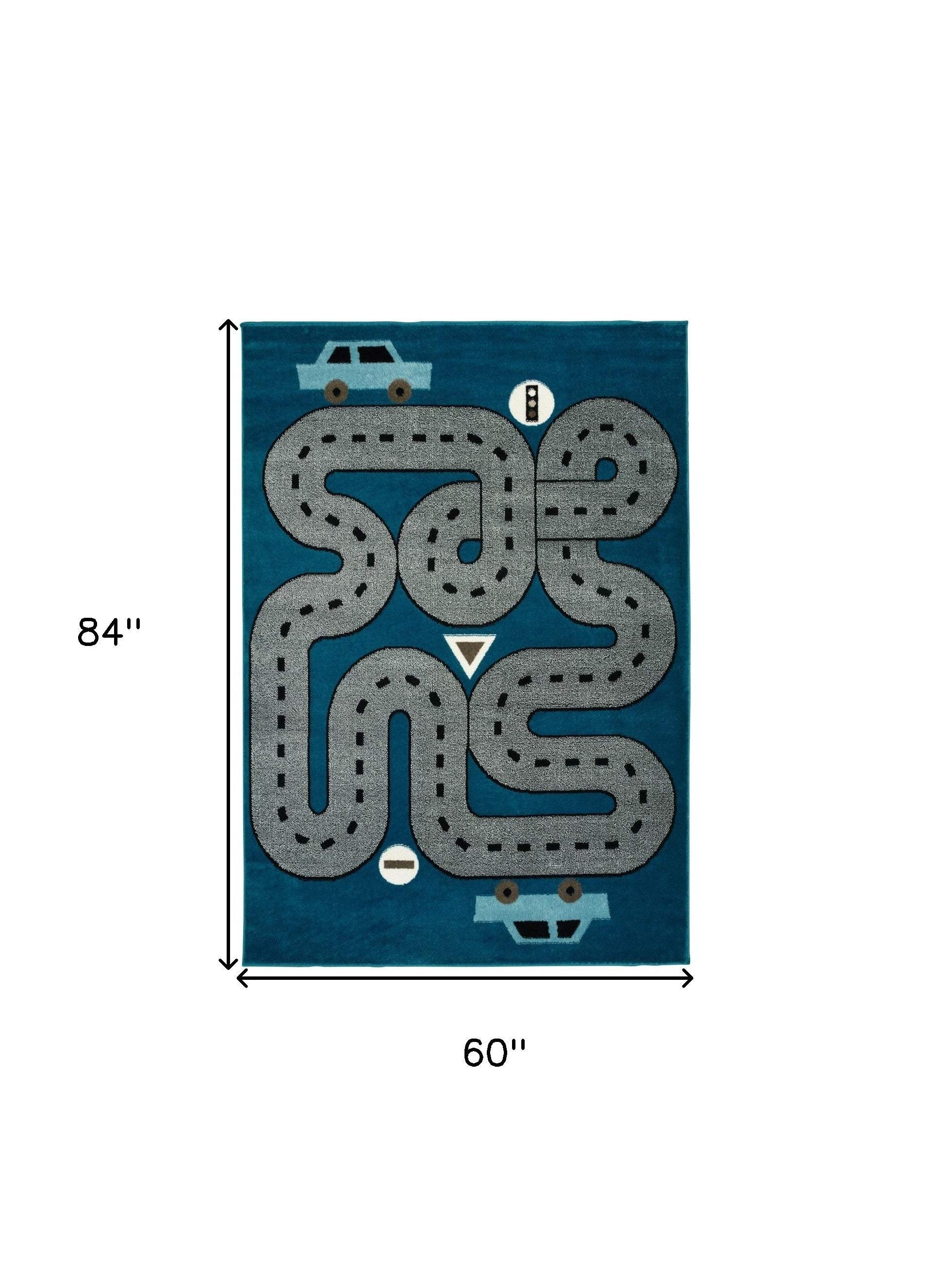 5' X 7' Navy Imaginative Racetrack Area Rug - Homeroots - Flyclothing LLC