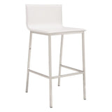 Set of Two 30" White And Silver Steel Low Back Bar Height Bar Chairs - Homeroots