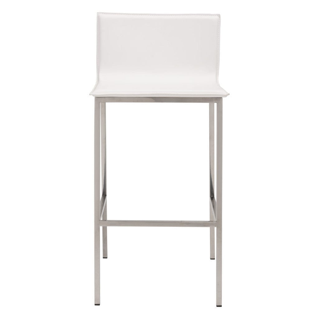 Set of Two 30" White And Silver Steel Low Back Bar Height Bar Chairs - Homeroots