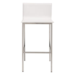Set of Two 30" White And Silver Steel Low Back Bar Height Bar Chairs - Homeroots