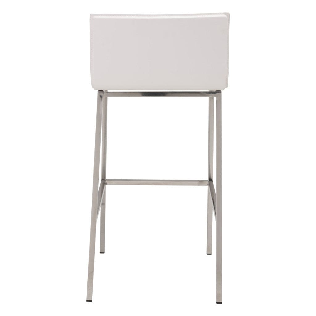 Set of Two 30" White And Silver Steel Low Back Bar Height Bar Chairs - Homeroots