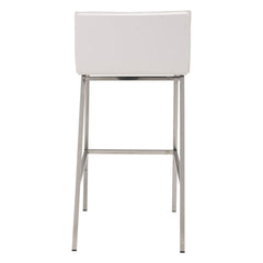 Set of Two 30" White And Silver Steel Low Back Bar Height Bar Chairs - Homeroots