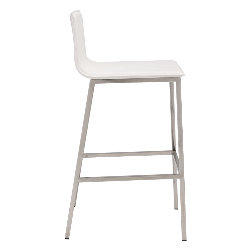 Set of Two 30" White And Silver Steel Low Back Bar Height Bar Chairs - Homeroots