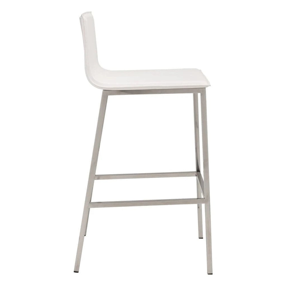 Set of Two 30" White And Silver Steel Low Back Bar Height Bar Chairs - Homeroots - Flyclothing LLC