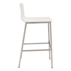 Set of Two 30" White And Silver Steel Low Back Bar Height Bar Chairs - Homeroots