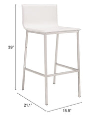 Set of Two 30" White And Silver Steel Low Back Bar Height Bar Chairs - Homeroots